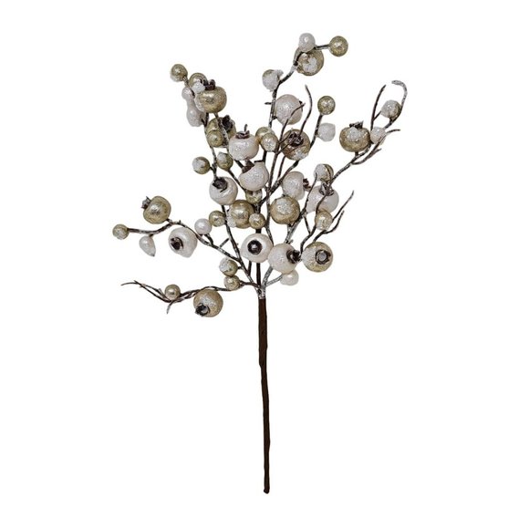 Winter Frosted Champagne Gold Berry Floral Stems Wreath Picks (Set of 3) - Picture 3 of 4